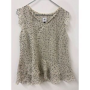 Womens CAbi‎ Ruffle Blouse Top Sleeveless Floral Tie Front Small